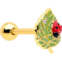 Load image into Gallery viewer, Clear Gem Gold Tone Leafy Ladybug Barbell Tongue Ring