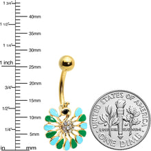 Load image into Gallery viewer, Clear Black Gem Gold Tone Pretty Peacock Belly Ring