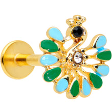 Load image into Gallery viewer, 16G 5/16 Clear Black Gem Gold Tone Pretty Peacock Labret Tragus