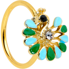 Load image into Gallery viewer, 20G 5/16 Clear Black Gem Gold Tone Pretty Peacock Nose Hoop