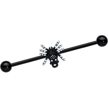 Load image into Gallery viewer, 14G Clear Gem Black Skull Spider Halloween Industrial Barbell 38mm