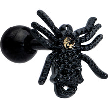 Load image into Gallery viewer, 16G 1/4 Yellow Gem Black Spider Halloween Cartilage Tragus Earring