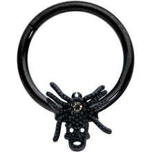 Load image into Gallery viewer, 16G 3/8 Yellow Gem Spider Skull Halloween Hinged Segment Ring