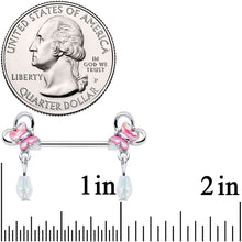 将图片加载到图库查看器,14G 9/16 Heart Pink Butterfly Dangle Barbell Nipple Ring Set