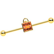 Load image into Gallery viewer, 14G Gold Tone Trick or Treat Halloween Industrial Barbell 38mm