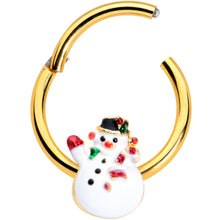 Load image into Gallery viewer, 16G 3/8 Gold Tone Waving Snowman Christmas Hinged Segment Ring