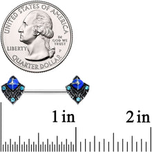 Load image into Gallery viewer, 14G 9/16 Blue Gem Rococo Blues Barbell Nipple Ring Set