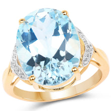Load image into Gallery viewer, 14K Yellow Gold Plated 11.32 Carat Genuine Blue Topaz and White Topaz .925 Sterling Silver Ring