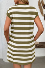 Load image into Gallery viewer, Simple Contrast Striped Round Neck Short Sleeve Mini Dress Casual & Comfortable Everyday Dress for Women