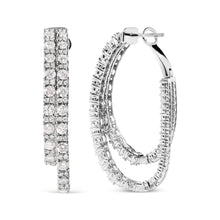 Load image into Gallery viewer, 14K White Gold 4.0 Cttw Diamond Asymmetrical Inside Out Double-Hoop Earrings (I-J Color, I1-I2 Clarity)