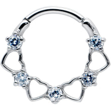 Load image into Gallery viewer, 16G 3/8 Clear CZ Gem Open Heart Valentines Cartilage Clicker