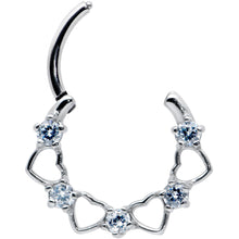 Load image into Gallery viewer, 16G 3/8 Clear CZ Gem Open Heart Valentines Cartilage Clicker