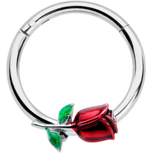 Load image into Gallery viewer, 16G 3/8 Red Rose Flower Valentines Day Hinged Segment Ring