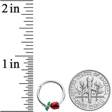 Load image into Gallery viewer, 16G 3/8 Red Rose Flower Valentines Day Hinged Segment Ring
