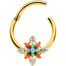 Load image into Gallery viewer, 16G 3/8 Clear CZ Gem Gold Tone Color Crest Hinged Segment Ring