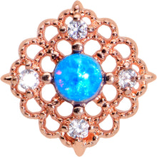 Load image into Gallery viewer, 16G 5/16 Blue Synth Opal Rose Gold Tone Lacy Labret Monroe Tragus