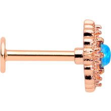 Load image into Gallery viewer, 16G 5/16 Blue Synth Opal Rose Gold Tone Lacy Labret Monroe Tragus