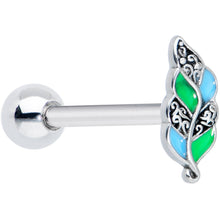 Load image into Gallery viewer, Filigree Blue Green Leaves Barbell Tongue Ring