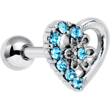 Load image into Gallery viewer, 16G 1/4 Blue Gem Floral Hollow Heart Cartilage Tragus Earring