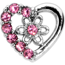 Load image into Gallery viewer, 16G 1/4 Pink Gem Floral Hollow Heart Cartilage Tragus Earring