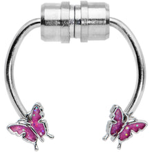 Load image into Gallery viewer, Pink Butterfly Ends Non Pierced Magnetic Clip On Fake Septum Ring