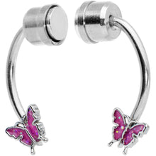 Load image into Gallery viewer, Pink Butterfly Ends Non Pierced Magnetic Clip On Fake Septum Ring