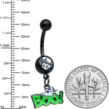 将图片加载到图库查看器,Clear Gem Black Green No2 Boo Ghost Halloween Dangle Belly Ring