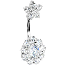 Load image into Gallery viewer, Sterling Silver 925 Crystalline Cubic Zirconia Double FLOWER Belly Ring