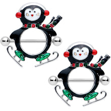 Load image into Gallery viewer, 14G 9/16 Red Green Gem Skate Penguin Christmas Nipple Shield Set