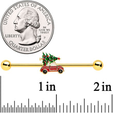Load image into Gallery viewer, 14G Gold Tone Buggy Christmas Tree Industrial Barbell 38mm