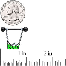 Load image into Gallery viewer, 14G 5/8 Black Green Boo Smile Ghost Chain Dangle Nipple Ring Set