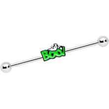 Load image into Gallery viewer, 14G Green Boo Smile Ghost Halloween Industrial Barbell 38mm