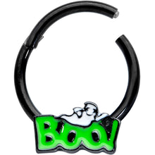 将图片加载到图库查看器,16G 3/8 Black Green Boo Smile Ghost Halloween Hinged Segment Ring