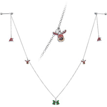Load image into Gallery viewer, 14G 9/16 White Orb Santa Hat Christmas Barbell Nipple Chain Set
