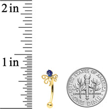 Load image into Gallery viewer, 16G 5/16 Gold Tone Textured Blue Octopus Curved Eyebrow Ring