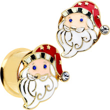 Load image into Gallery viewer, Color Gem Gold Tone Snazzy Santa Christmas Double Flare Plug Set