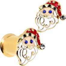 Load image into Gallery viewer, Color Gem Gold Tone Snazzy Santa Christmas Double Flare Plug Set