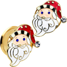 Load image into Gallery viewer, Color Gem Gold Tone Snazzy Santa Christmas Double Flare Plug Set