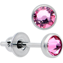 Load image into Gallery viewer, 4mm Pink Gem Bezel G23 Titanium Post Stud Earrings