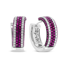 Load image into Gallery viewer, 18K White Gold 1 7/8 Cttw Diamond and 1mm Round Red Ruby Open Swish Hoop Earrings (F-G Color, VS1-VS2 Clarity)
