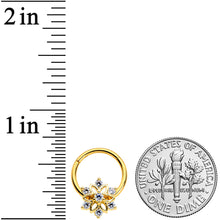 Load image into Gallery viewer, 16G 3/8 Clear Gold Tone Flower Snowflake Christmas Hinged Segment Ring