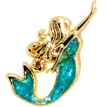 Load image into Gallery viewer, 16G 1/4 Green Faux Opal Gold Hue Curvy Mermaid Cartilage Tragus