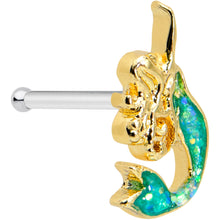 Load image into Gallery viewer, 20G 1/4 Green Faux Opal Curvy Mermaid Nose Bone