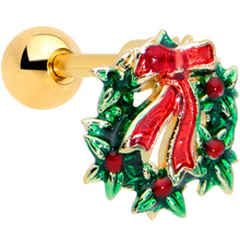 Load image into Gallery viewer, 16G 1/4 Gold Tone Festive Bow Wreath Christmas Cartilage Tragus