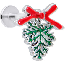 Load image into Gallery viewer, 16G 5/16 Red Bow Pine Bough Christmas Labret Monroe Tragus
