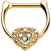 将图片加载到图库查看器,16G 5/16 Aurora Gem Gold Tone Baroque Heart Cartilage Clicker
