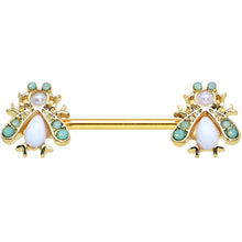 Load image into Gallery viewer, 14G 5/8 White Gem Gold Tone Snow Bug Barbell Nipple Ring Set