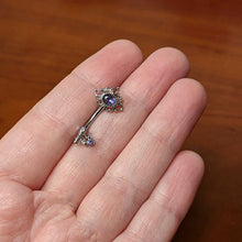 Load image into Gallery viewer, Purple Gem Unlock My Heart Key Valentines Day Double Mount Belly Ring