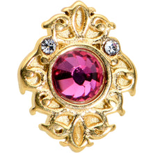 Load image into Gallery viewer, Pink Clear Gem Gold Tone Lace Love Barbell Tongue Ring