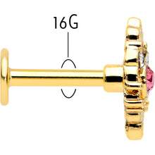 Load image into Gallery viewer, 16G 1/4 Pink Clear Gem Gold Tone Lace Love Labret Monroe Tragus